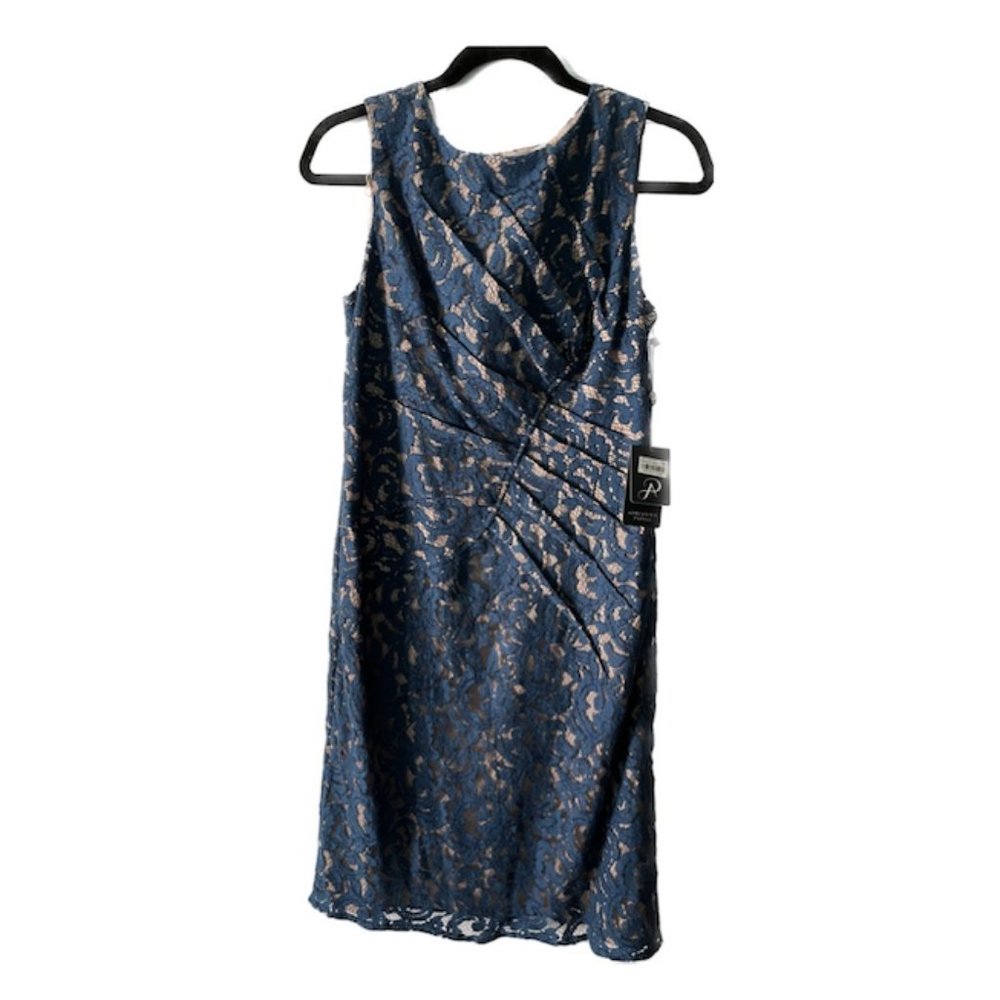 Adrianna Papell Blue Pleated Front Lace Dress